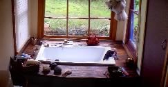 sunken bath with garden views